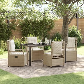 vidaXL Conjunto de Jantar de Jardim 5 Peças Bege Rattan Poliéster