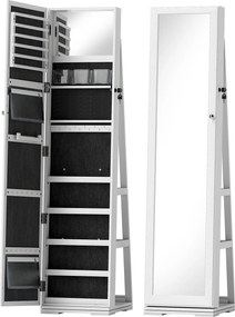 HOMCOM Armário para Jóias 360° com Fechadura e Espelho Incorporado Joalheiro de Pé Carga Máxima 20 kg 38x38x160 cm Branco | Aosom Portugal