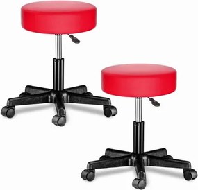 Conjunto 2 bancos trabalaho com rodas 48 x 48 x 46 - 60 cm em couro sintético vermelho