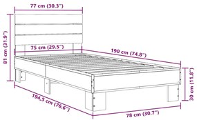 Estrutura de cama derivados de madeira/metal carvalho castanho