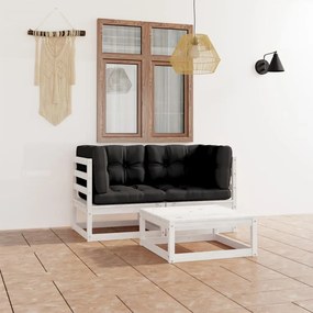 vidaXL 3 pcs conjunto lounge de jardim c/ almofadões pinho maciço