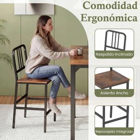 Conjunto de mesa de jantar alta e 4 bancos para 4 pessoas com estrutura metálica, mesa quadrada de estilo industrial Castanho Rústico e Preto