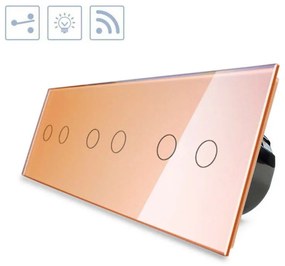 Comutador/interruptor tátil 6 botões + função controlo remoto, Painel frente dourado vidro temperado