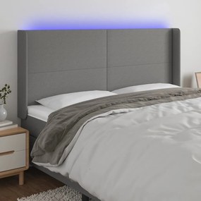 Cabeceira de cama c/ LED tecido 203x16x118/128 cm cinza-escuro