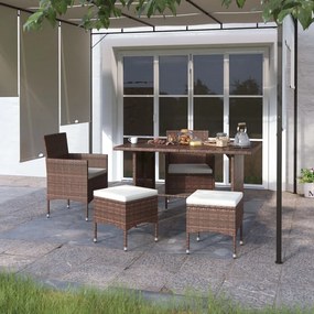 4 pcs conjunto de cadeiras e bancos de jardim vime PE castanho