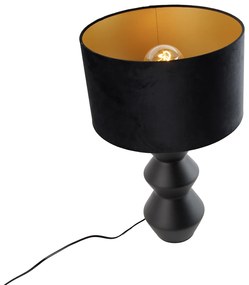 Candeeiro de mesa design preto com abajur de veludo preto com dourado 35 cm - Alisia Design