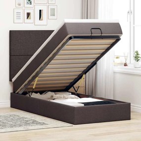 Cama otomana com colchão & LEDs 90x200cm tecido castanho escuro