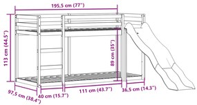 Beliche c/ escorrega e escada 90x190 cm pinho maciço branco