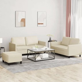 vidaXL 3 pcs conjunto sofás c/ almofadões couro artificial cor creme