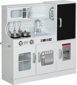 AIYAPLAY Cozinha de Brincar para Crianças Cozinha Infantil de Madeira com Acessórios Máquina de Gelo e Ardósia 83,8x26,8x81 cm Branco | Aosom Portugal