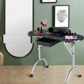 Mesa de manicure dobrável com coletor de pó elétrico, mesa de cosméticos portátil com luminária de mesa LED dobrável, rosa