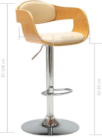 Bancos de bar 2 pcs madeira curvada e couro artificial creme