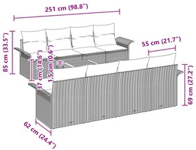 Conjunto de Sofá de Jardim de 9 Peças com Almofadas Rattan Poli Preto