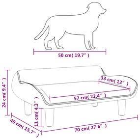 Cama para cães 70x40x24 cm tecido cinzento-claro