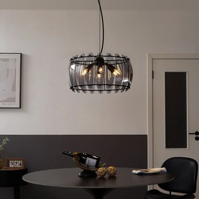 Candeeiro suspenso de design preto com vidro fumado redondo 6 luzes - Mochan