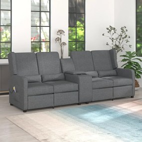 vidaXL Sofá massagens reclinável 4 lug. c/ suporte copos cinza-escuro