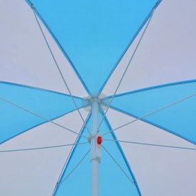 Guarda-sol de praia com abrigo 180 cm tecido azul e branco