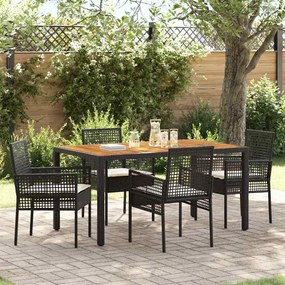 vidaXL Conjunto de Jantar de Jardim de 5 Peças com Almofadas Pretas de Rattan de Polietileno