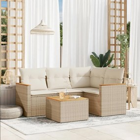 vidaXL 5 pcs conjunto de sofás p/ jardim com almofadões vime PE bege