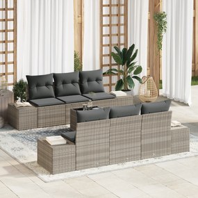 Conjunto de Sofá de Jardim com 7 Peças e Almofadas Cinzento Claro em R