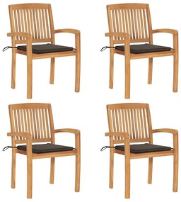 vidaXL Cadeiras de jardim empiháveis c/ almofadões 4 pcs teca maciça