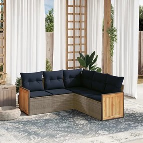 vidaXL 5 pcs conjunto sofás p/ jardim c/ almofadões vime PE cinzento