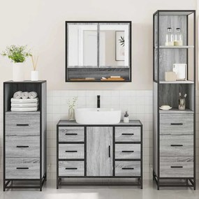 4 pcs Conjunto móveis casa de banho madeira proc. cinza sonoma