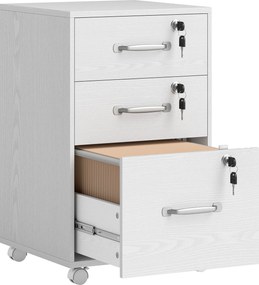 HOMCOM Gaveteiro de Escritório Móvel com 3 Gavetas com Fechadura, Gaveteiro com Rodízios, 40 x 40 x 69,5 cm, Branco | Aosom Portugal