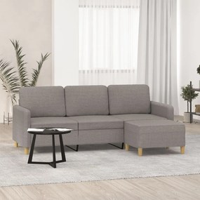 Sofá 3 lugares com apoio de pés 180 cm tecido cinza-acastanhado