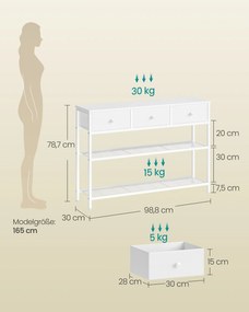 Mesa consola 98,8 x 30 x 78,7 cm, 3 gavetas tecido branca