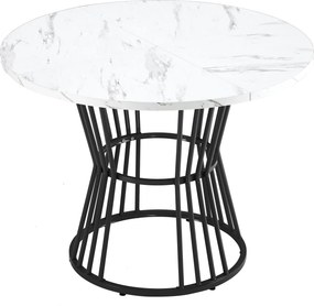 Mesa de jantar redonda moderna, tampo em MDF com estrutura metálica, 100x100x75 cm, Branco+Preto
