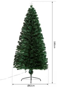 Árvore de Natal 180 cm com Luzes LED Fibra Óptica 230 Ramos de PVC e Suporte Metálico Ø82x180 cm Verde