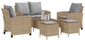 6 pcs conjunto de sofás p/ jardim com almofadões vime PE bege