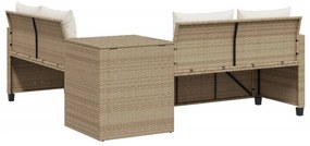 Sofá de jardim forma de L c/ mesa e almofadões vime PE bege