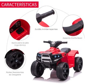 Moto 4 Elétrica para Crianças acima de 18 Meses Quadriciclo Infantil a Bateria 6V Faróis Buzina Velocidade -3km/h Avanço e Recuo 65x40x43cm Vermelho