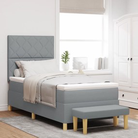 Cama Box Spring com Colchão &amp; Banco Cinza Claro 100x200 cm Tecido