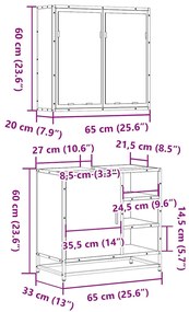 2 pcs conjunto móveis WC derivados de madeira sonoma cinza