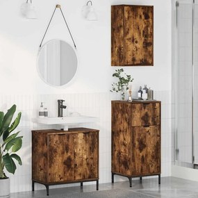 vidaXL Conjunto de Móveis para Banheiro Xadrez 3 pcs Carvalho fumado