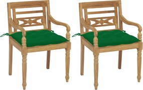 vidaXL Cadeiras Batávia c/ almofadões verde 2 pcs teca maciça