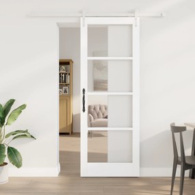 Conjunto de Porta Deslizante vidaXL com Conjunto de Ferragens Branca 78x211 cm Madeira Sólida PINHO