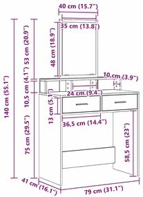 Touceador vidaXL com Gavetas Branco 79x41x140 cm