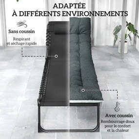 Conjunto de 2 espreguiçadeiras, espreguiçadeira dobrável e reclinável, almofada, apoio para a cabeça, bolso lateral, 60 x 190 x 31 cm, cinzento