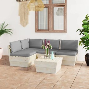 vidaXL 5 pcs conjunto lounge de paletes + almofadões madeira de abeto