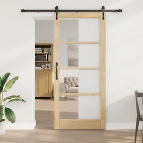 Porta Deslizante vidaXL com Conjunto de Ferragens 93x211 cm Madeira Sólida de Pinus