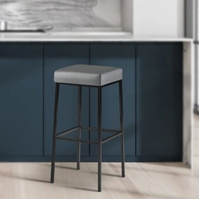 Banco de bar Montreal em couro sintético e com estrutura preta 37 x 83 x 37 cm Cinzento