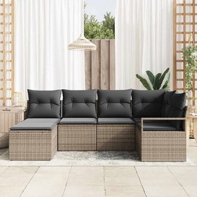 Conjunto de Sofá de Jardim de 6 Peças com Almofadas Cinza em Rattan Si