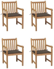 vidaXL Cadeiras de jardim c/ almofadões cinza-acast. 4 pcs teca maciça