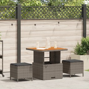 Conjunto de Jantar de Jardim em 3 Peças com Almofadas Cinza em Rattan de Polietileno e Acácia