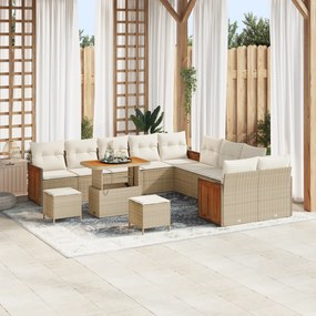 Conjunto de Sofá de Jardim vidaXL com Almofadas Bege Rattan PE Acácia