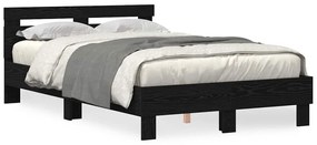 Estrutura de Cama Sólida Carvalho Preto Madeira Sólida 120 x 200 cm